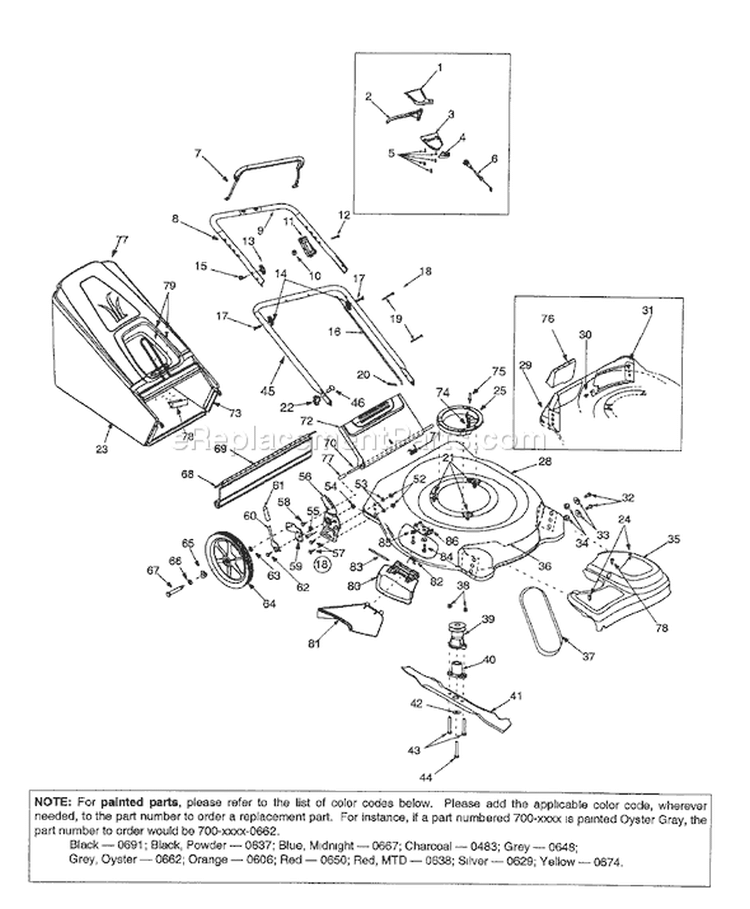 Page A Diagram and Parts List for 12A-568Q401 2001 Yard Man Lawn Mower